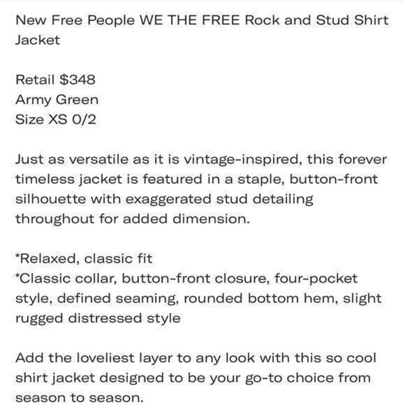 NWT Free People WE THE FREE Rock & Stud Jacket Size XS - Picture 9 of 9